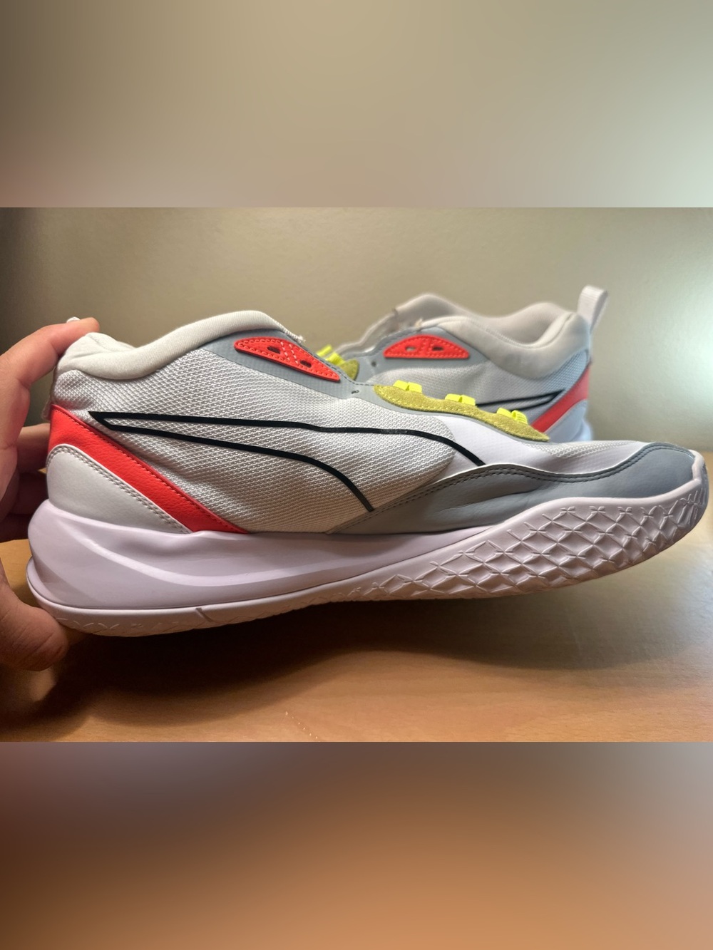 Puma Playmaker Pro White Fiery Coral Lime Men’s Shoes Size 13 - Picture 8 of 12